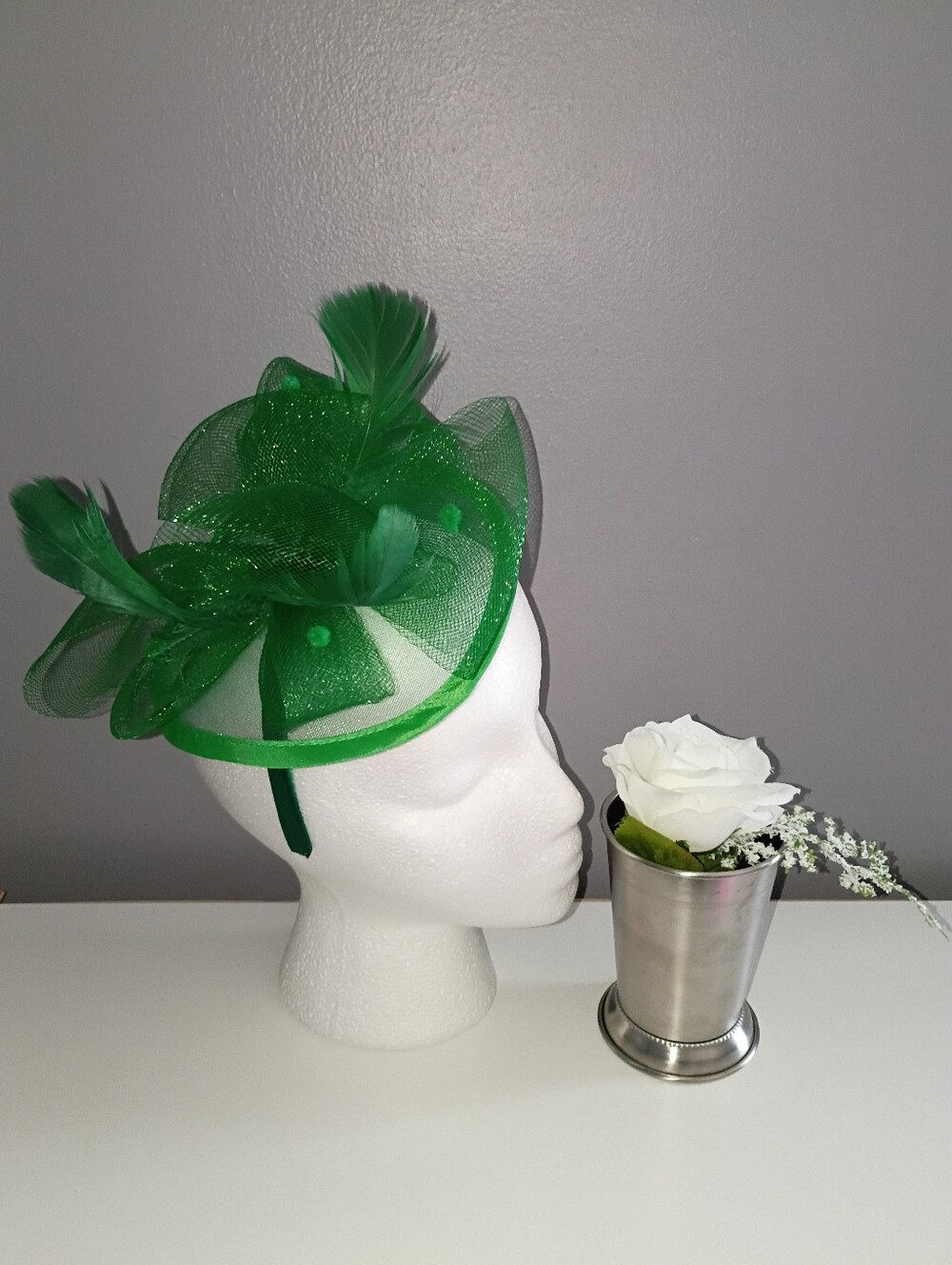 Kentucky Derby Day Decor Green Mini Fascinator Mint Julep Cup